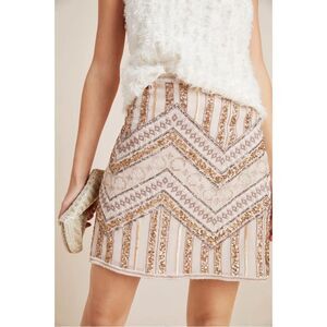 Anthropologie Mini Skirt  Darla Beige Sequin Embroidered  Holiday Party